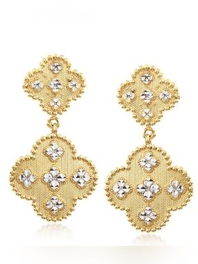 ROSS SIMONS 14K TWO-TONE GOLD CLOVER DROP EARRINGS DIAMOND CUT  FINE JEWELRY